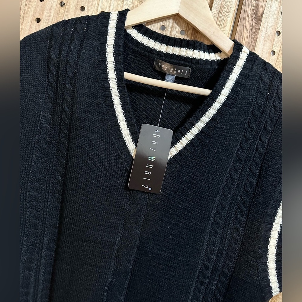 Say What? Black & Cream Sweater Vest and Corduroy Mini Skirt Set - Picture 4 of 10